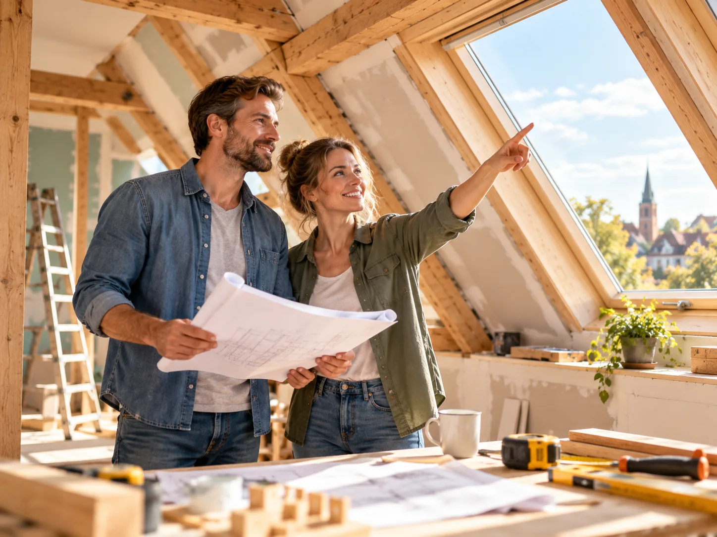 Paar plant die Modernisierung eines Dachgeschosses